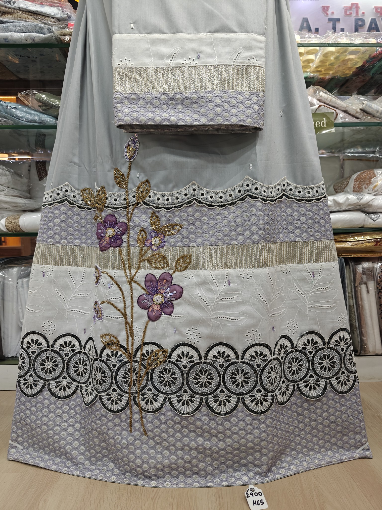   Gray Cotton Fabric Rida with Hand Work